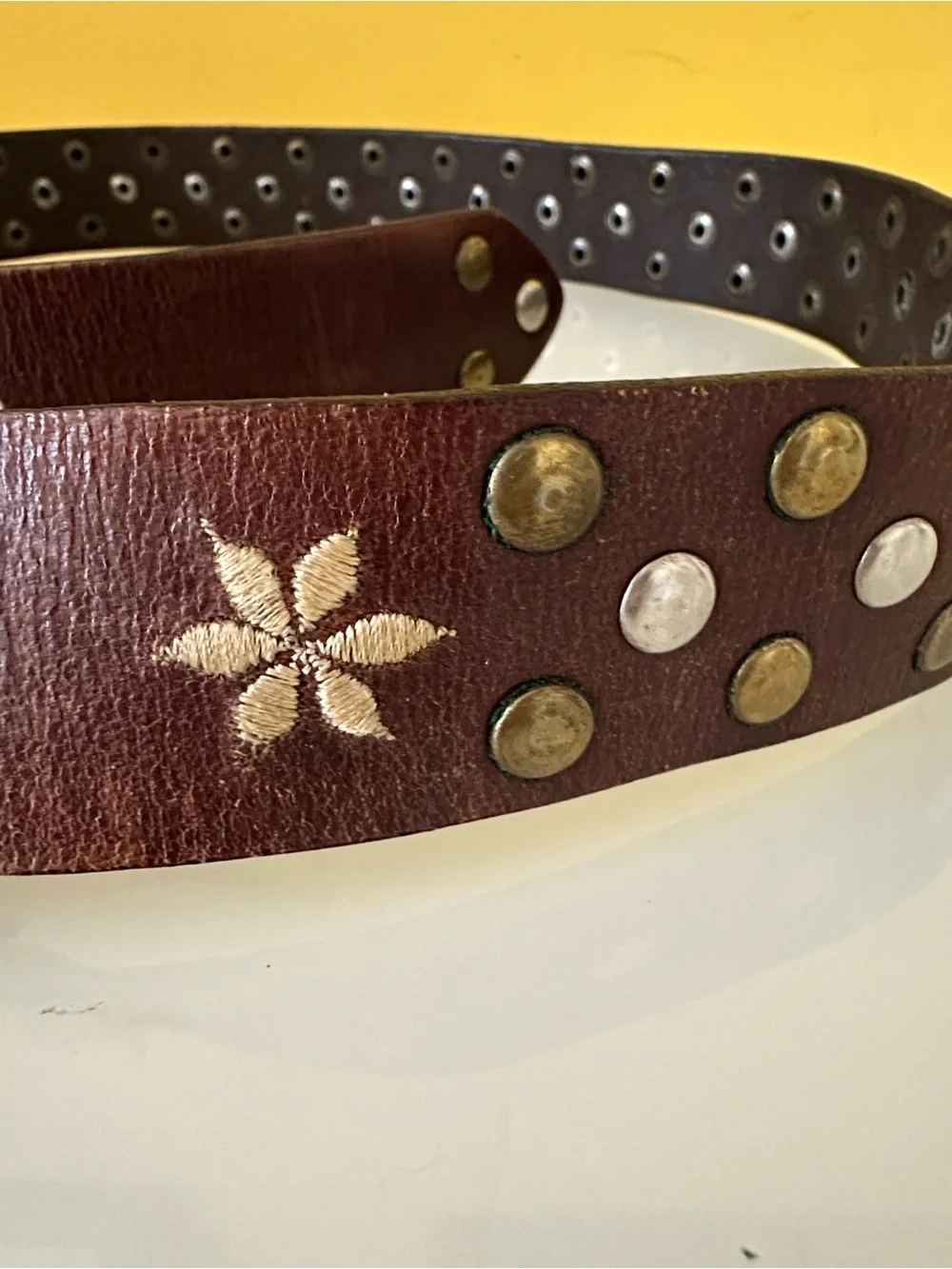 Calvin Klein Jeans Vintage Brown Studded Leather Belt